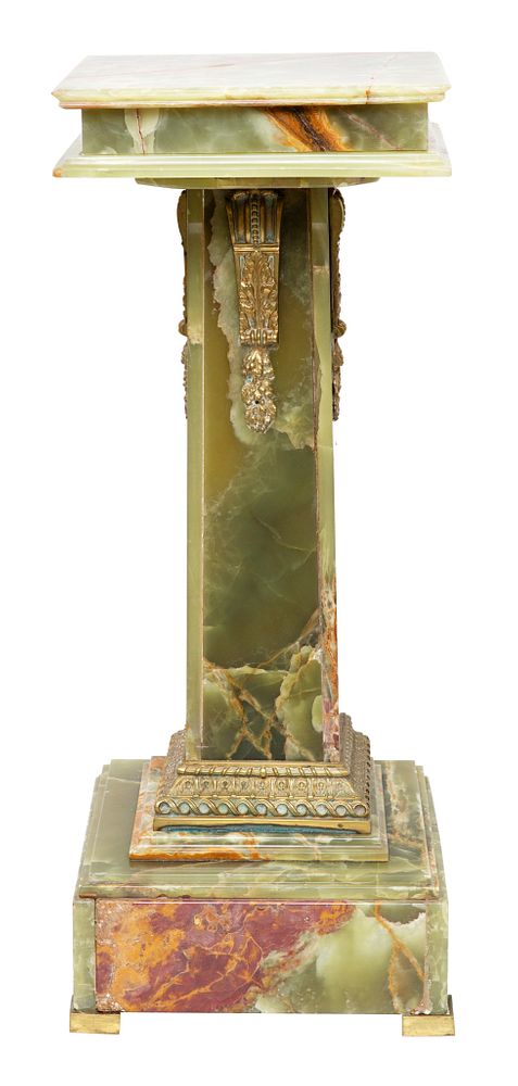 Appraisal: A FRENCH ORMOLU-MOUNTED ONYX PEDESTAL TH CENTURY A FRENCH ORMOLU-MOUNTED