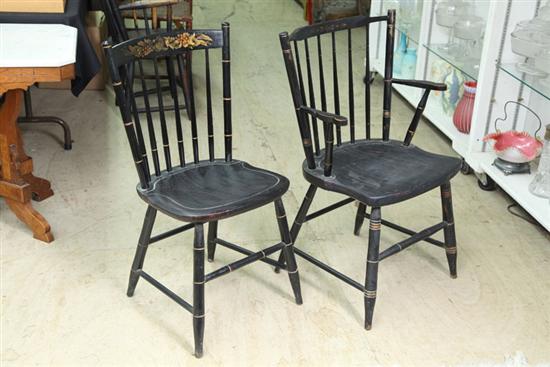 Appraisal: TWO HITCHCOCK CHAIRS Both painted black with stenciled decoartion one