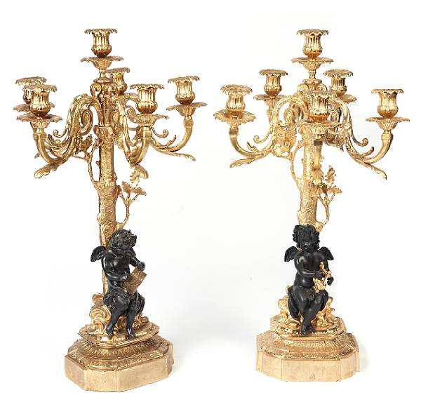 Appraisal: A pair of Louis XVI style gilt and patinated bronze