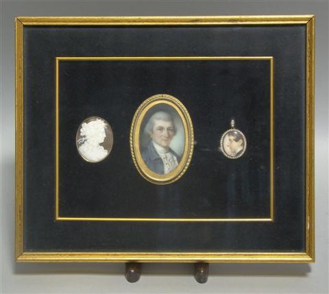 Appraisal: A TRIO OF MINIATURES FRAMED TOGETHER A TH CENTURY CAMEO