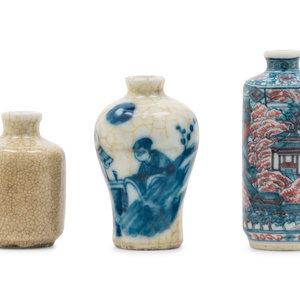 Appraisal: Three Chinese Porcelain Bottle-Form Snuff Bottles LATE TH- TH CENTURY