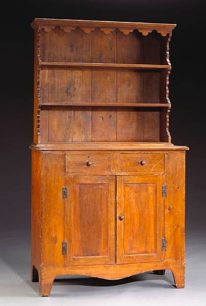 Appraisal: A Federal stained pine stepback pewter cupboard early th century