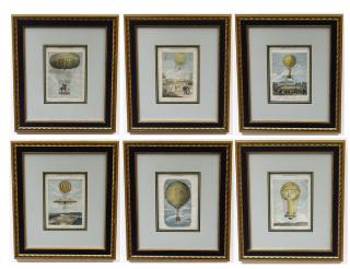 Appraisal: SET OF SIX th CENTURY HAND COLORED PRINTS Depicting balloon