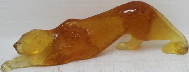 Appraisal: LATE TH CENTURY LALIQUE AMBER GLASS PANTHER NUMBERED ETCHED AND