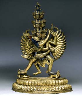 Appraisal: LARGE TIBETAN TANTRIC GILT BRONZE Large and very elaborately detailed