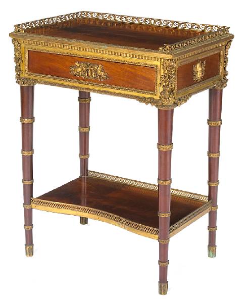 Appraisal: A Louis XVI style gilt bronze mounted mahogany table crirefourth