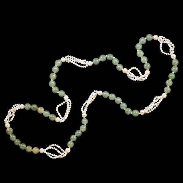 Appraisal: Jade and Pearl Necklace A jade and cultured pearl necklace