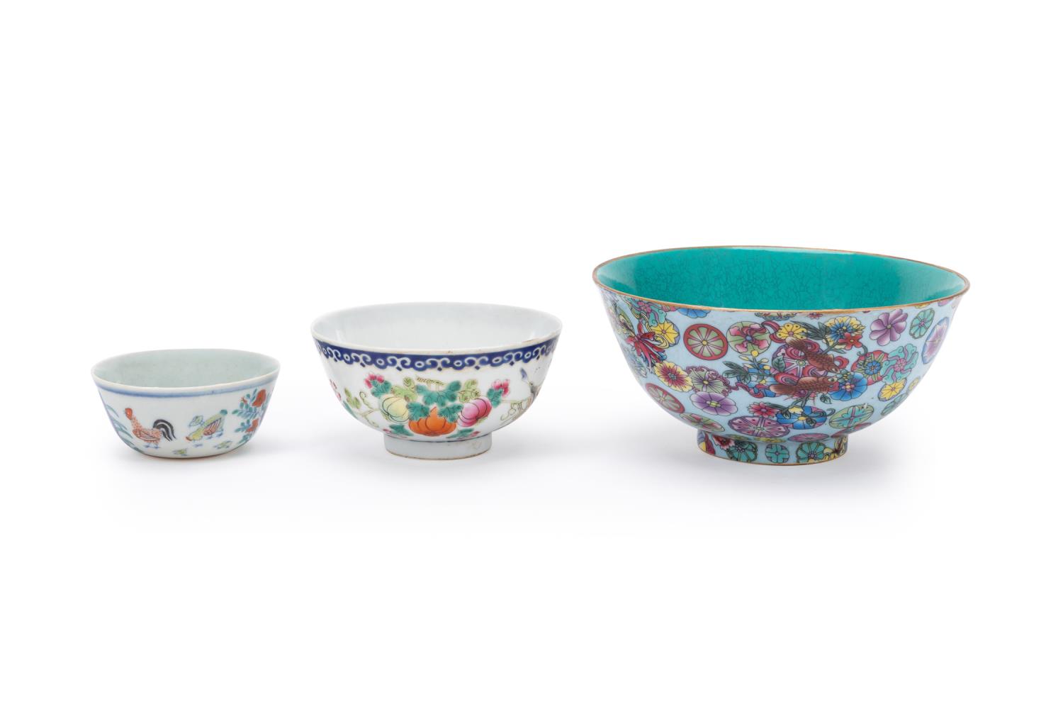 Appraisal: THREE CHINESE PORCELAIN BOWLS Three Chinese porcelain bowls comprising a