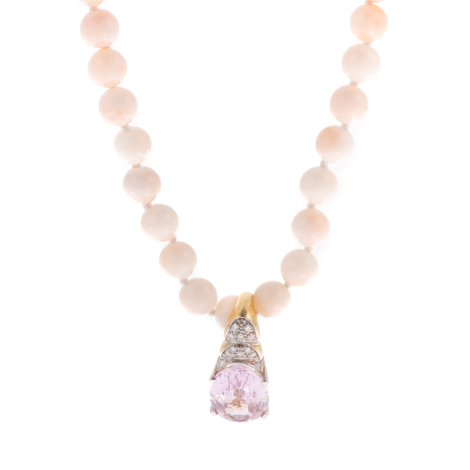 Appraisal: A CT KUNZITE PENDANT CORAL NECKLACE IN K K yellow