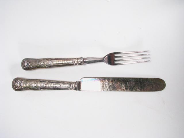 Appraisal: Set of English knives and forks with silver embossed handles