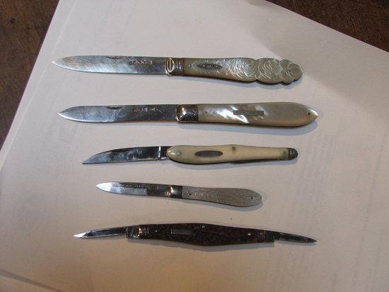 Appraisal: THREE SILVER BLADED AND MOTHER OF PEARL HANDLED FRUIT KNIVES