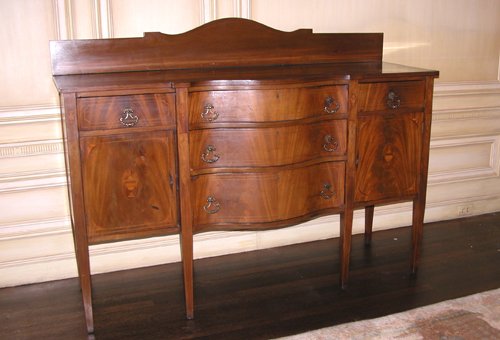 Appraisal: Title Inlaid Mahogany Sideboard with gallery back fitted with drawers