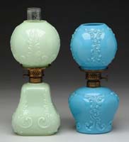 Appraisal: TWO MILK GLASS MINI LAMPS S - Blue milk glass