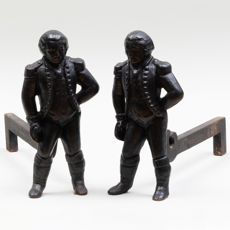 Appraisal: Pair of Federal Style Cast-Iron Andirons in the Form of