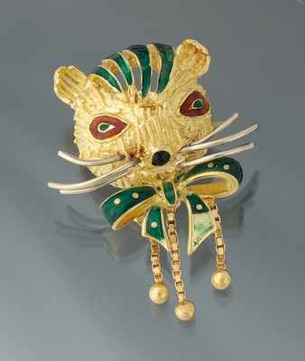 Appraisal: A Whimsical Enamel Cat Brooch Tested k yellow gold brooch