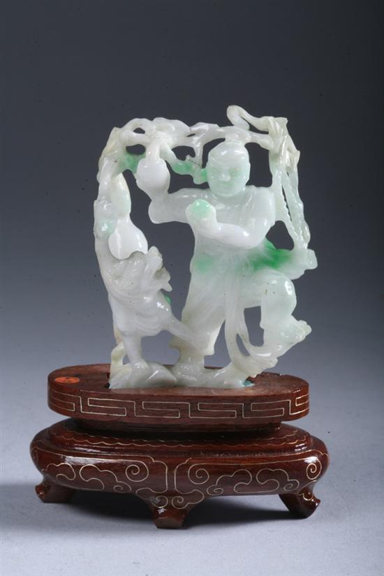 Appraisal: CHINESE WHITE AND APPLE GREEN JADE FIGURAL GROUP Carved to