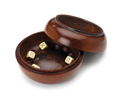 Appraisal: Chinese huangyangmu or boxwood circular 'upside-down' dice box with four