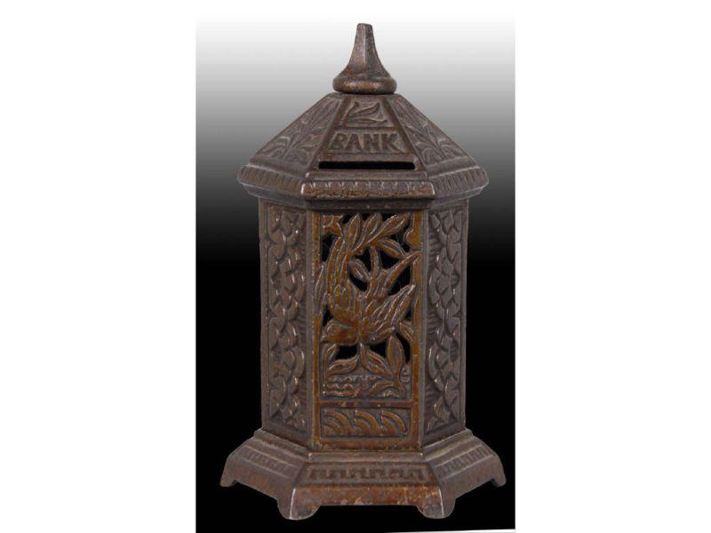 Appraisal: Birdhouse Cast Iron Still Bank Description - '' T Condition