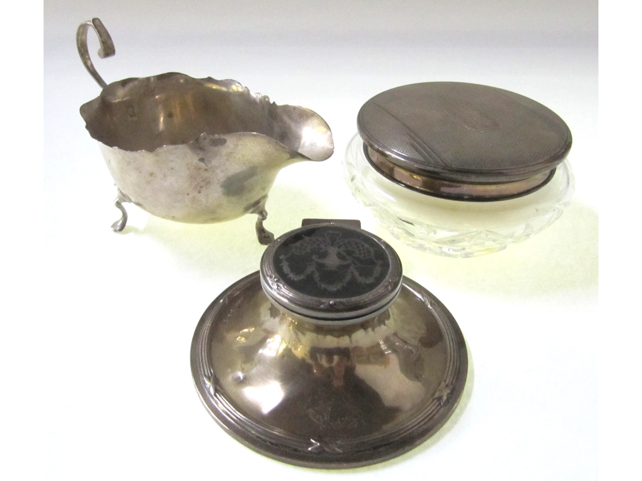 Appraisal: A lot comprising a silver and tortoiseshell Capstan inkwell a