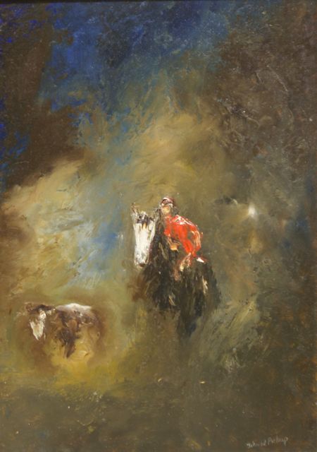 Appraisal: John W Pickup born Bulldogging oil on board signed 'John