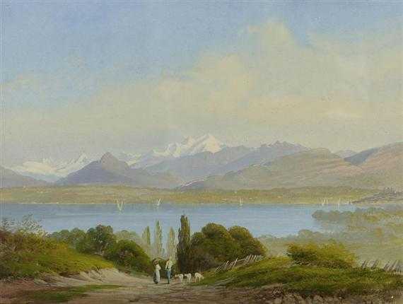 Appraisal: MOTTU HENRI LUC Geneva View of Lake Geneva Gouache on