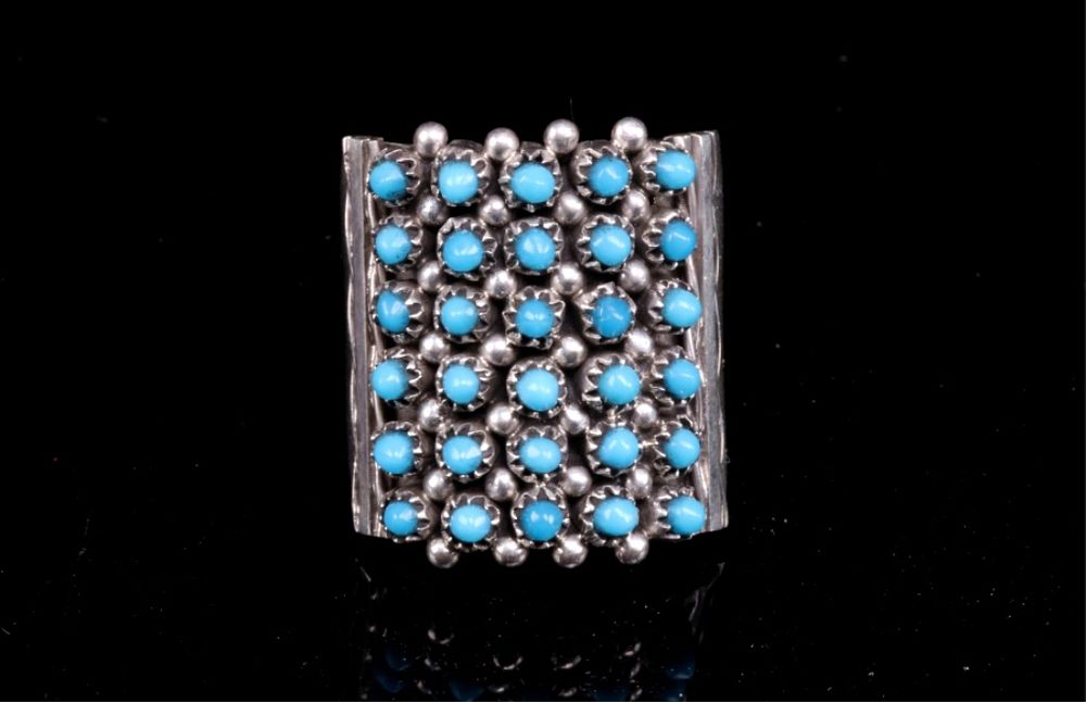 Appraisal: Zuni Haloo Petite Point Turquoise Sterling Ring For your consideration