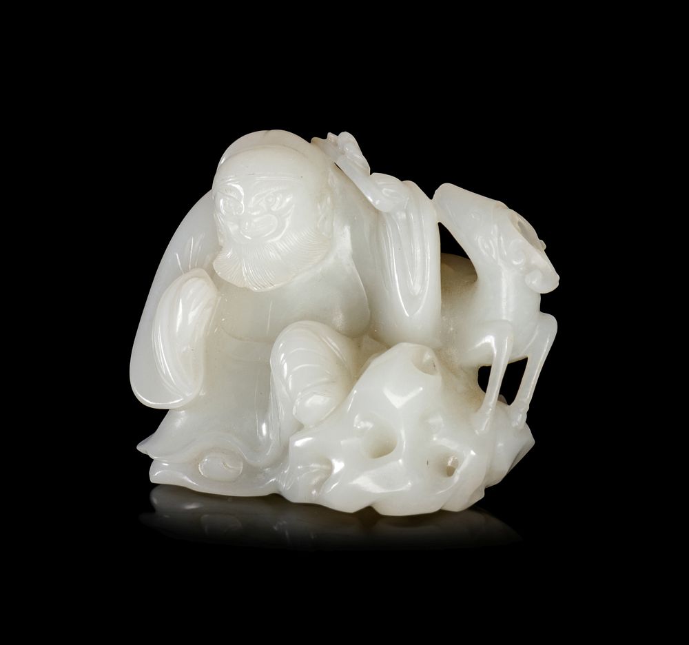 Appraisal: A White Jade Figural Group Height of jade in cm