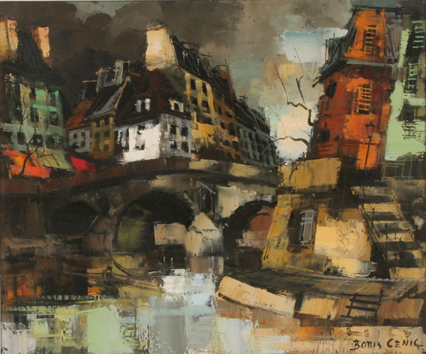 Appraisal: Boris Cenic Yugoslavian - abstract cityscape oil on canvas x