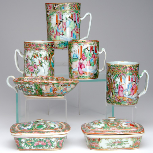 Appraisal: CHINESE EXPORT MANDARIN PORCELAIN Four various coffee cans mostly th