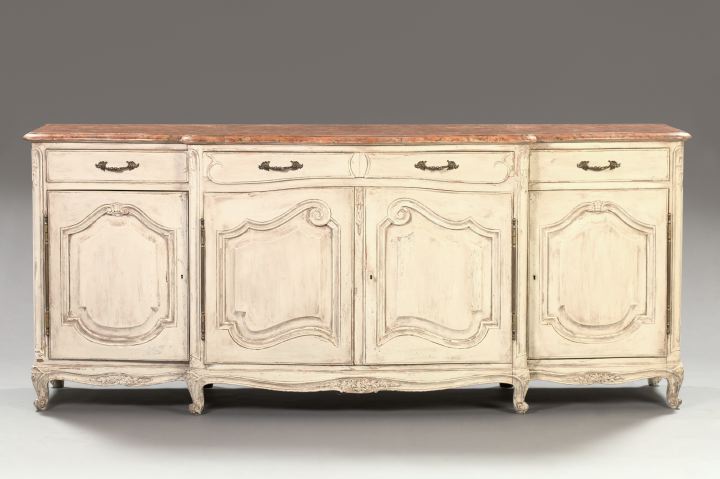 Appraisal: Provincial Louis XV-Style Polychromed and Faux-Marbre Buffet early th century