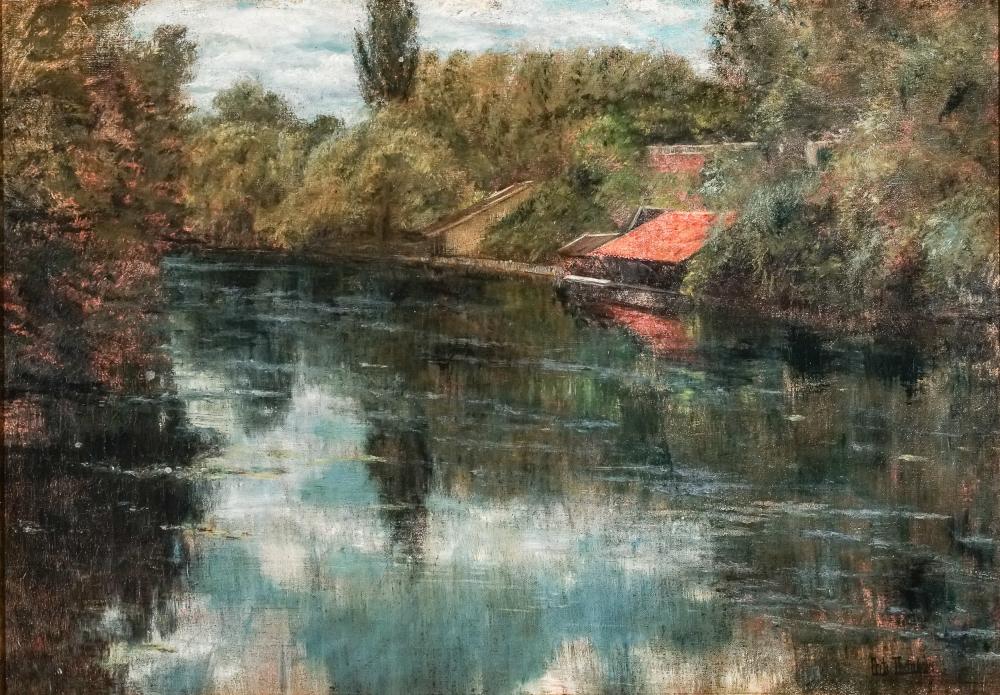 Appraisal: FRITS THAULOW NORWEGIAN - LANDSCAPE WITH POND AND COTTAGE OIL