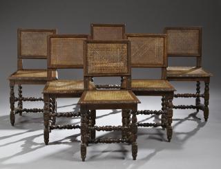 Appraisal: Set of Six Henri II Style Carved Oak Caned Dining