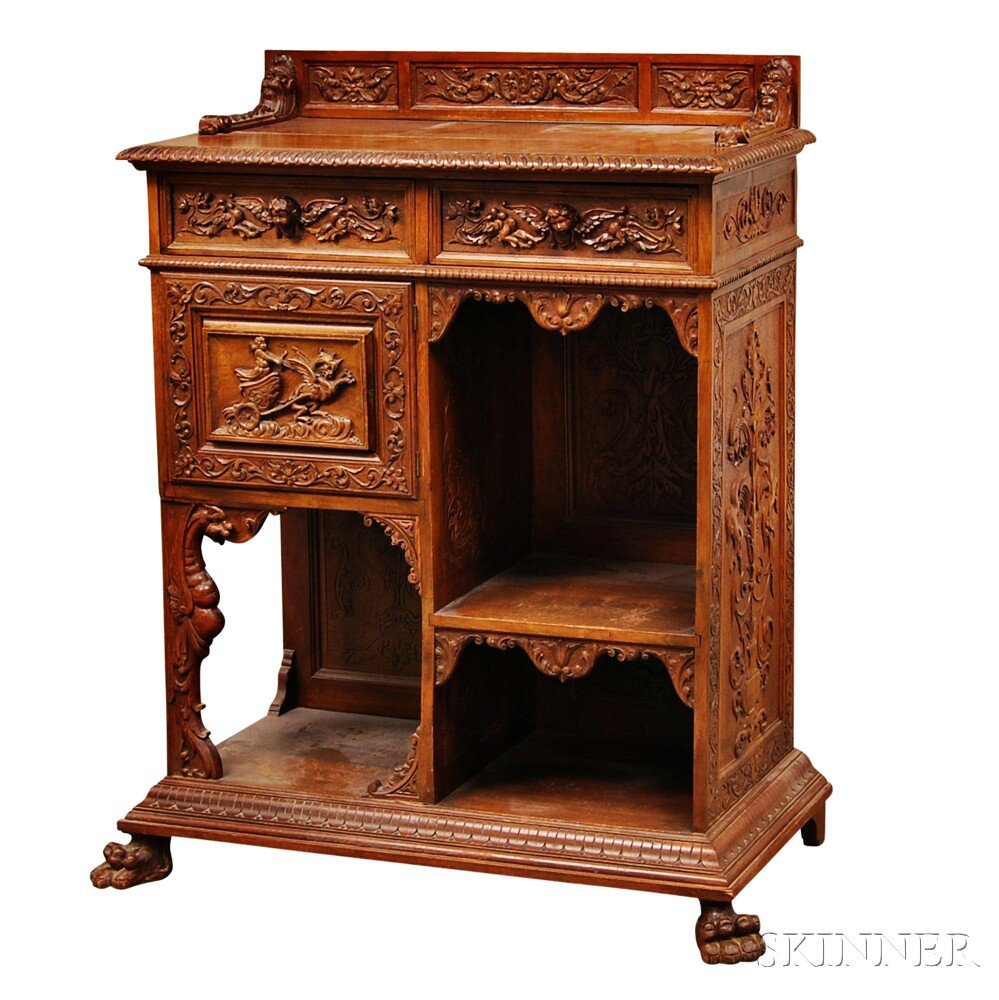 Appraisal: Baroque-style Carved Walnut Cabinet the gadrooned top with a paneled