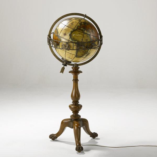 Appraisal: TERRA LUX Illuminated globe on stand with hand-painted leaded glass