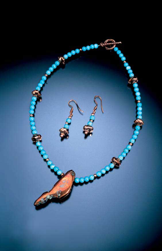 Appraisal: NATIVE COPPER TURQUOISE NECKLACE EARRING SET Michigan Arizona This unique