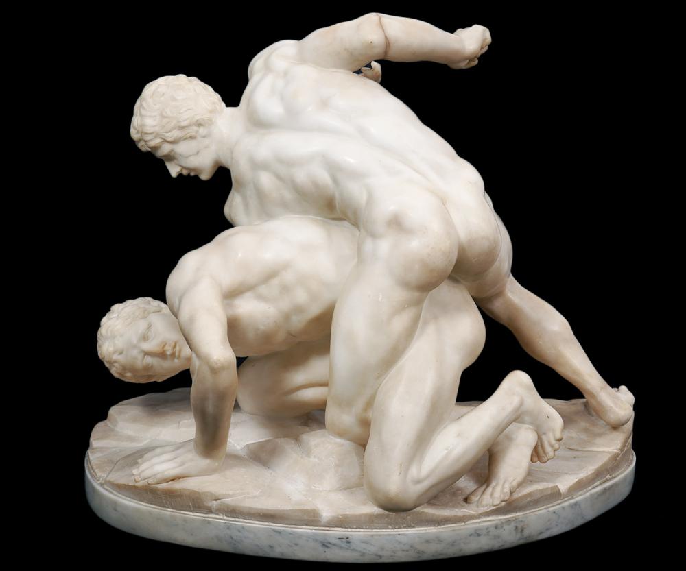 Appraisal: TH C ITALIAN ALABASTER WRESTLERS 'TWO WRESTLERS'After Pietro Bazzanti late