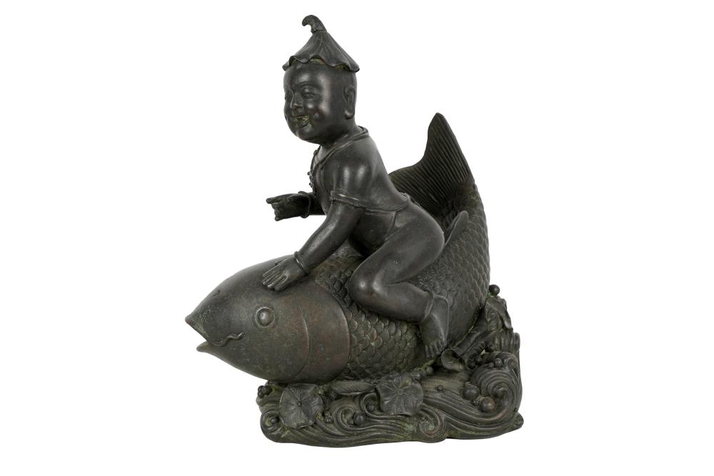 Appraisal: JAPANESE BRONZE FIGURE WITH CARPunsigned Provenance The Estate of Barbara