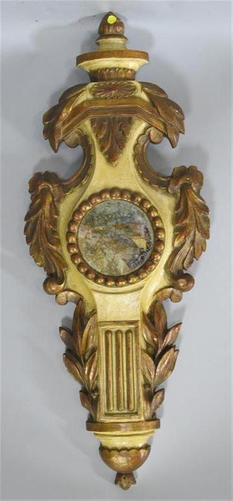 Appraisal: FRENCH STYLE TROPHY-FORM LOOKING GLASS Cream painted with burnished gold