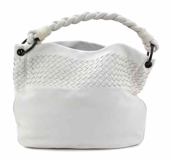 Appraisal: A Bottega Veneta White Woven Pebbled Leather Tote with braided