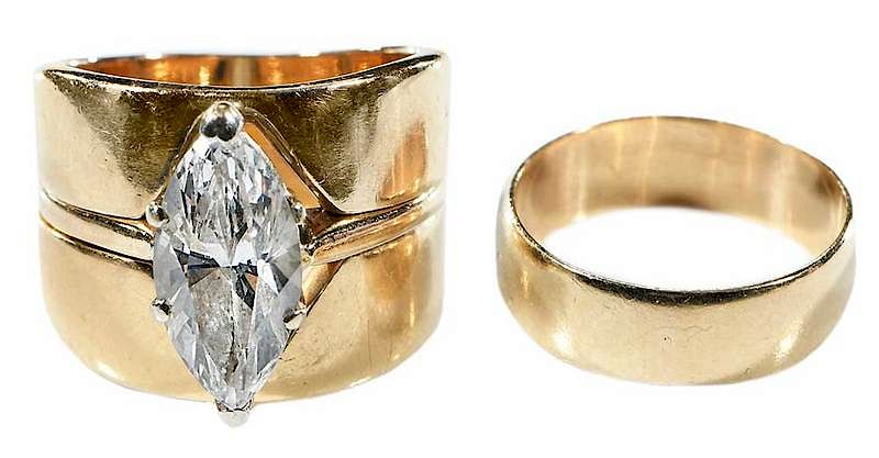 Appraisal: kt Gold and Diamond Ring Set engagement ring with marquise