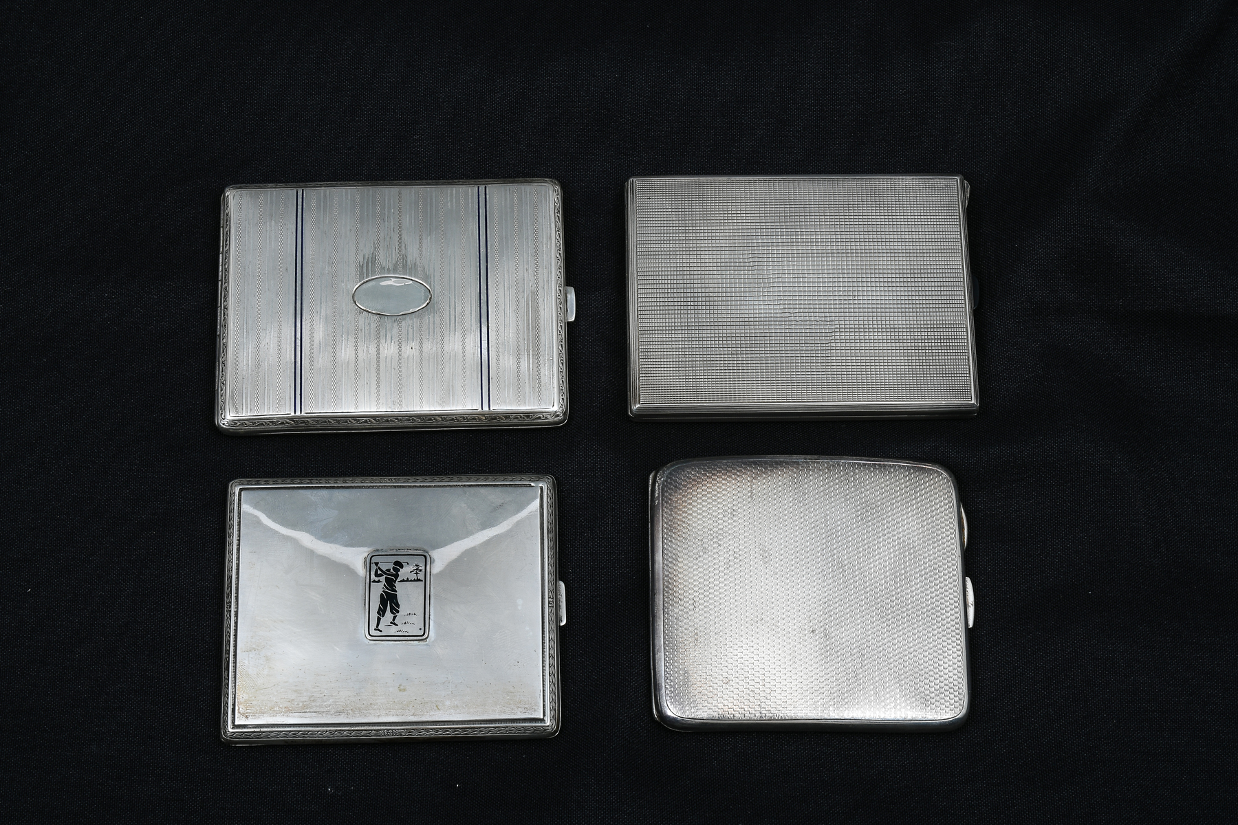 Appraisal: ART DECO SILVER CIGARETTE CASES Comprising - Curved Birmingham England