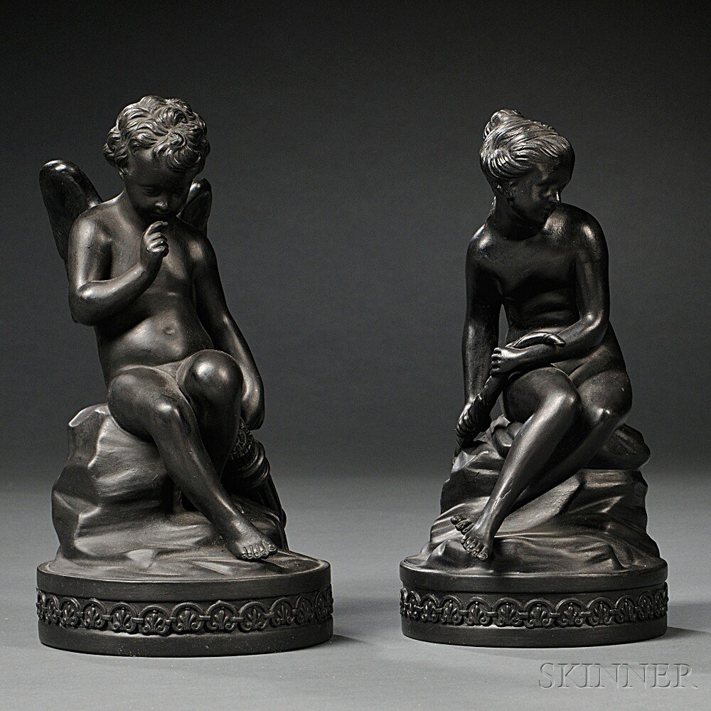 Appraisal: Pair of Wedgwood Black Basalt Cupid and Psyche Figures England