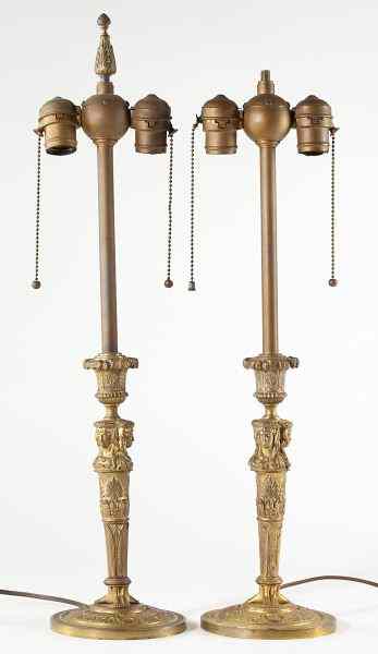 Appraisal: Pair of Neoclassical Style Table Lampsgilt metal candlestick standard leaf