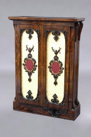 Appraisal: SPANISH ROCOCO REVIVAL ROSEWOOD SIDE CABINETThe outset egg-and-dart cornice above