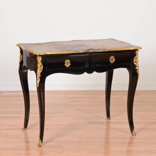 Appraisal: Louis XV bronze mounted ebonized petit bureau plat th th