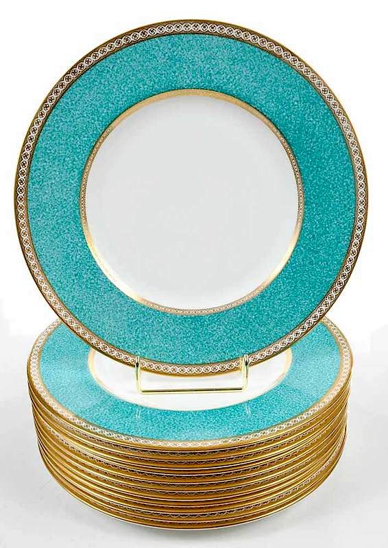 Appraisal: Wedgwood Dinner Plates British th century Ulander Powder Turquoise Pattern