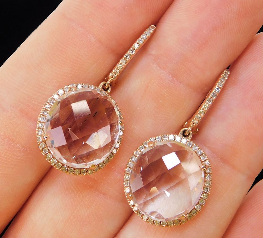 Appraisal: Estate K Rose Gold Rock Crystal Diamond Earrings United States