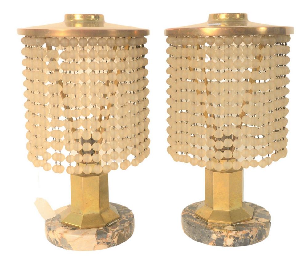 Appraisal: Pair of Mid-Century Brass Table Lamps having glass bead shades