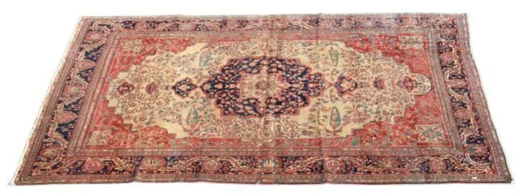 Appraisal: Hand-tied Persian Farahan rug color bleeding pile loss some possible