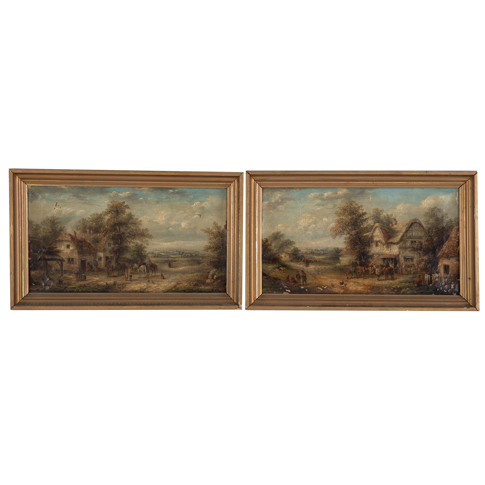 Appraisal: BRITISH SCHOOL TH C PAIR OF COTTAGE SCENES A pair